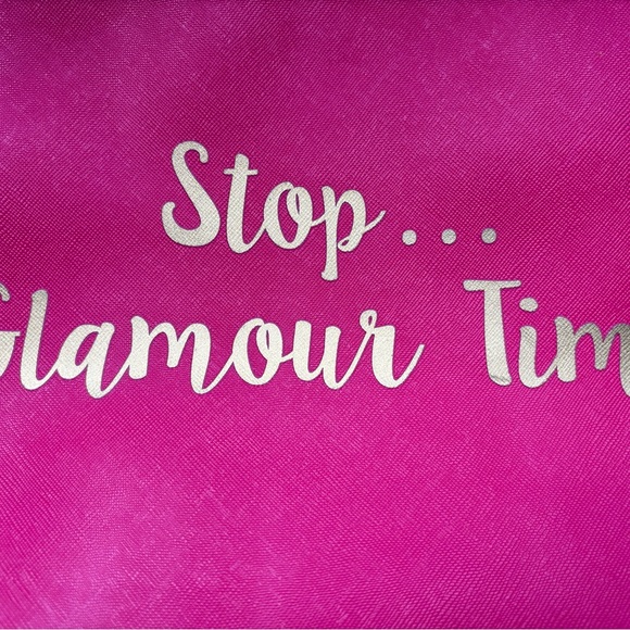 NEW Large Pink Cosmetic Bag Pouch "Stop....Glamour Time" with Gold Tassel - Picture 2 of 5